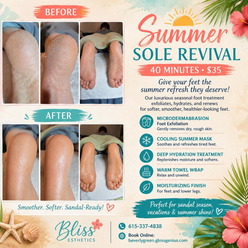 Summer Indulgence Foot Ritual at Bliss Esthetics,LLC in Red Bay, AL