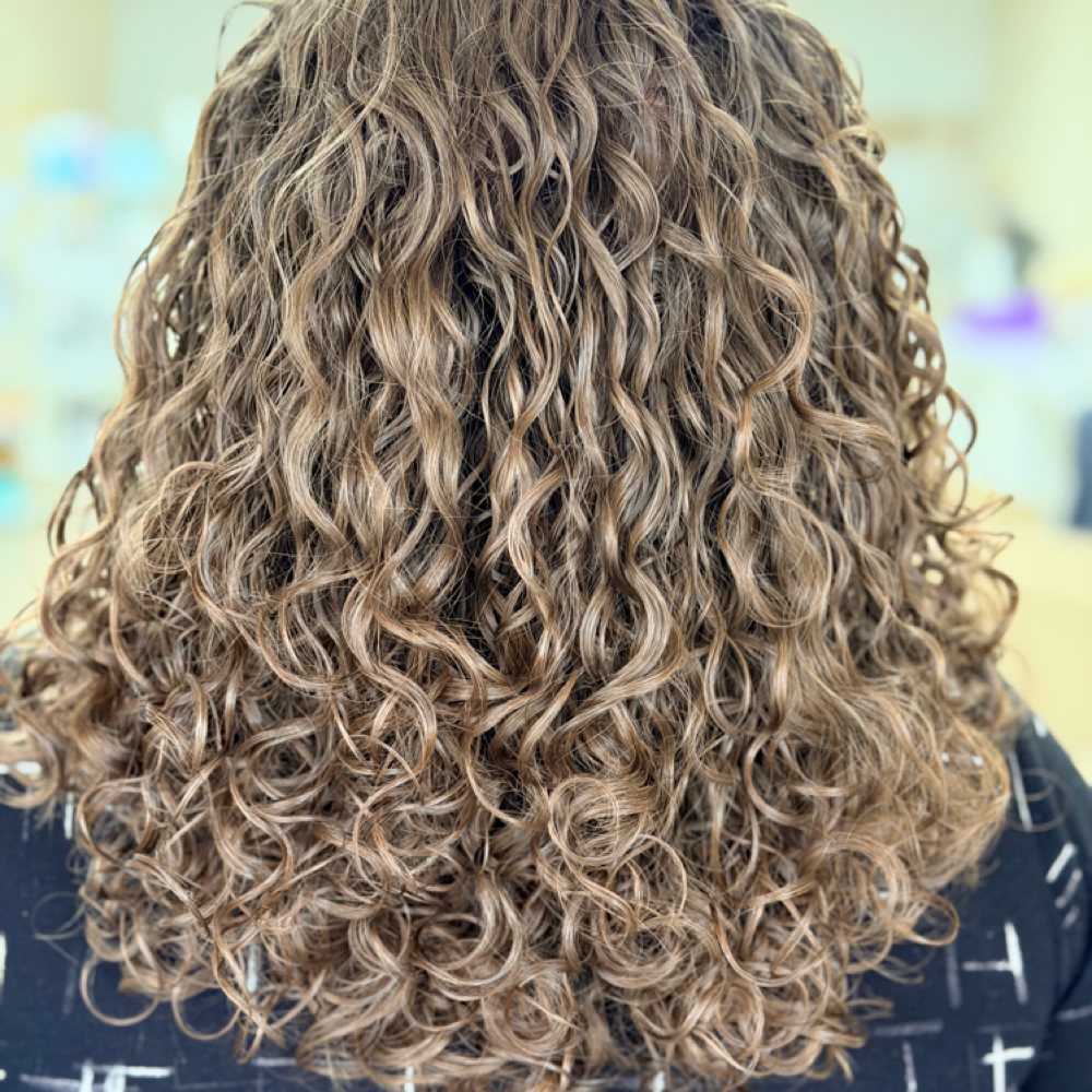 Curly Cut & Style (existing client) at Champagne Joy in Morris, IL