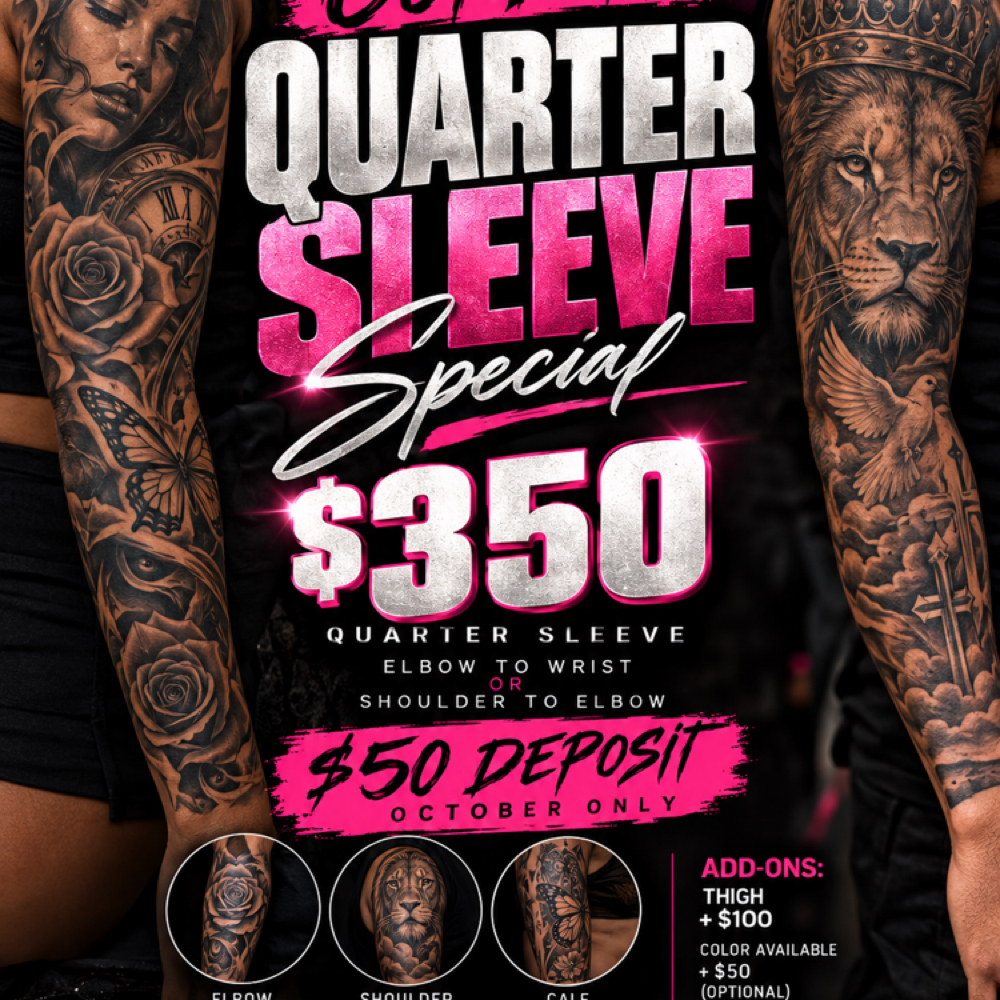 Quarter Sleeve Special at Tattoo Whitney Houston in Houston, TX