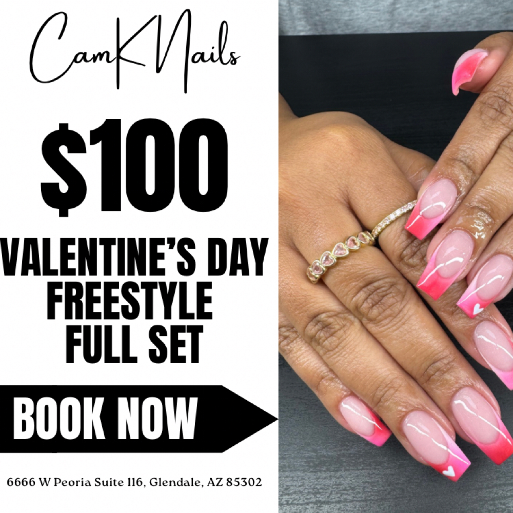 $100 Valentine’s Day Freestyle Set at CamK Nails in Glendale, AZ