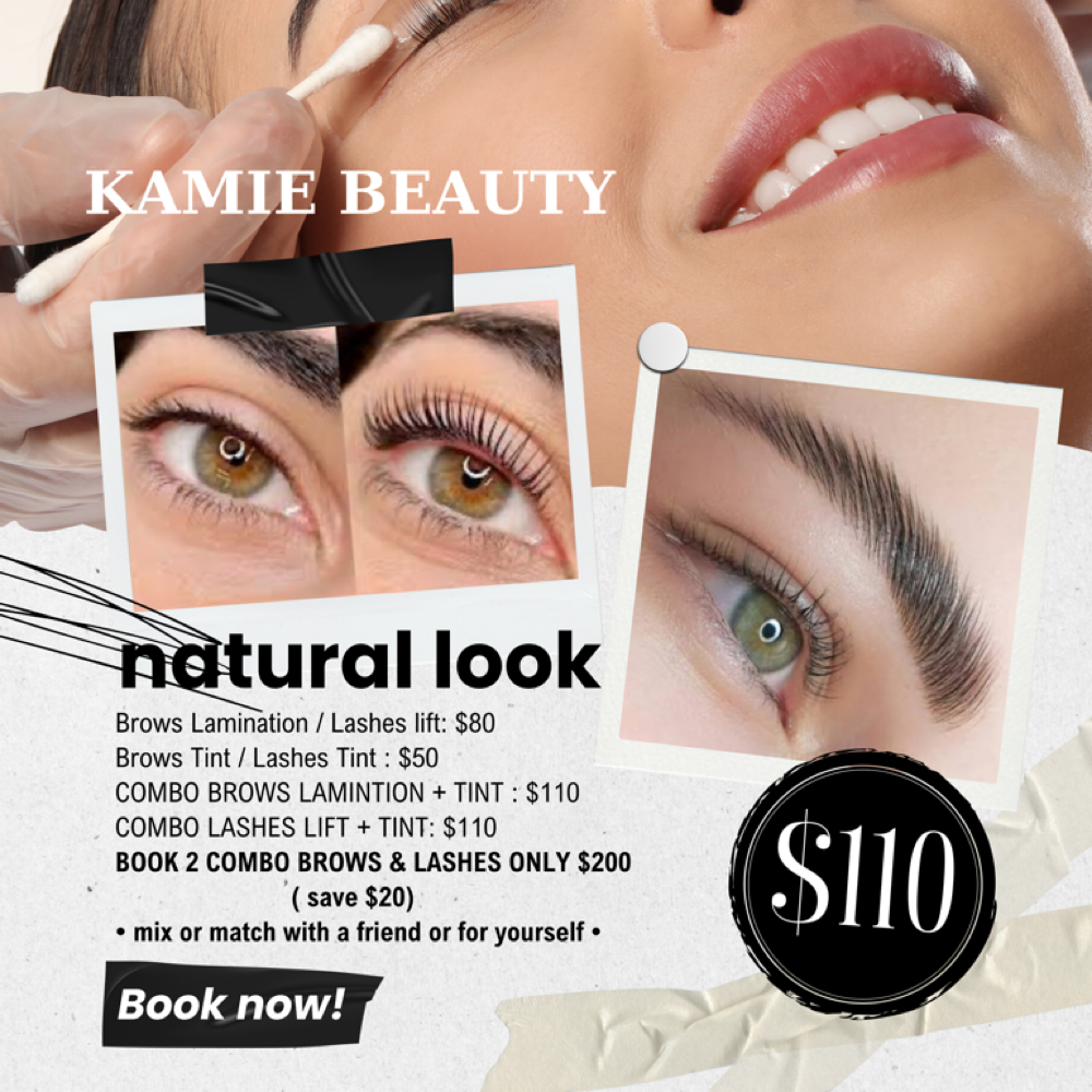 COMBO $200 BROWS LAMINTION & LASHES at KAMIE BEAUTY EYEBROWS & LASHES in santa clara, CA