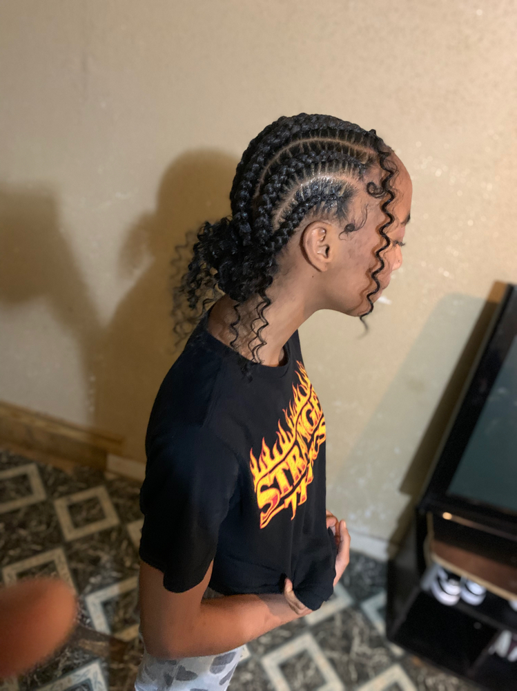 6 Stitch Braids W/2 Curls Buns
