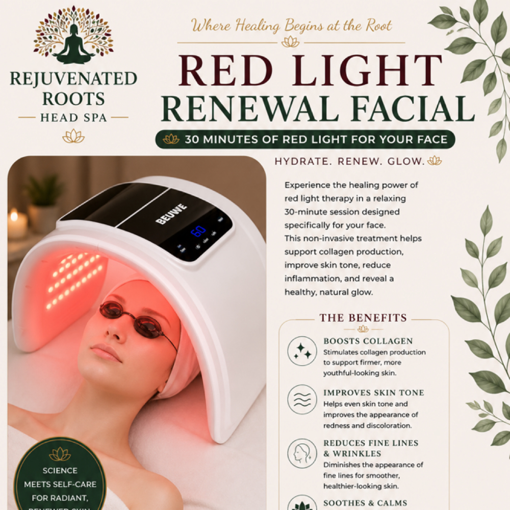 Red Light Face Session at Rejuvenated Roots Head Spa, LLC in Brownwood, TX