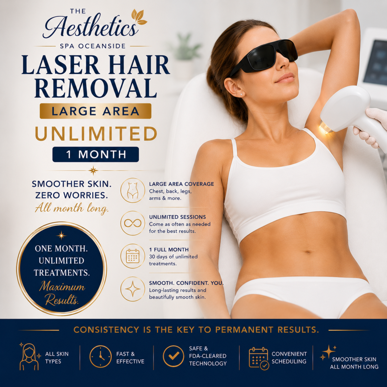 Laser Hair Remove - Large UNLI 1 Mo at The Aesthetics Spa in Oceanside, NY