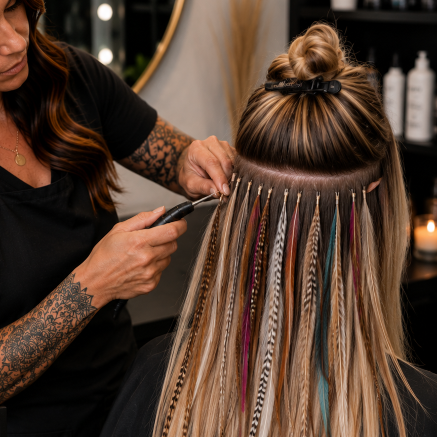 Feather Extensions at Milk and Honey Hair Collective in Auburn, CA