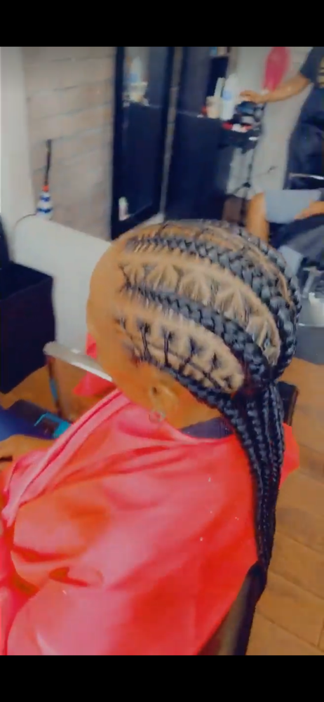 6 Feed In Braids W/ Design