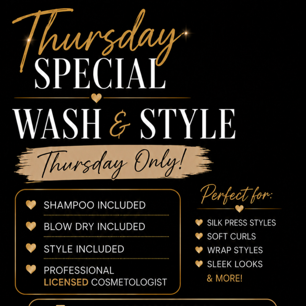 Wash And Style THURSDAY ONLY at Hair&Makeup By Lala in Cleveland Heights, OH