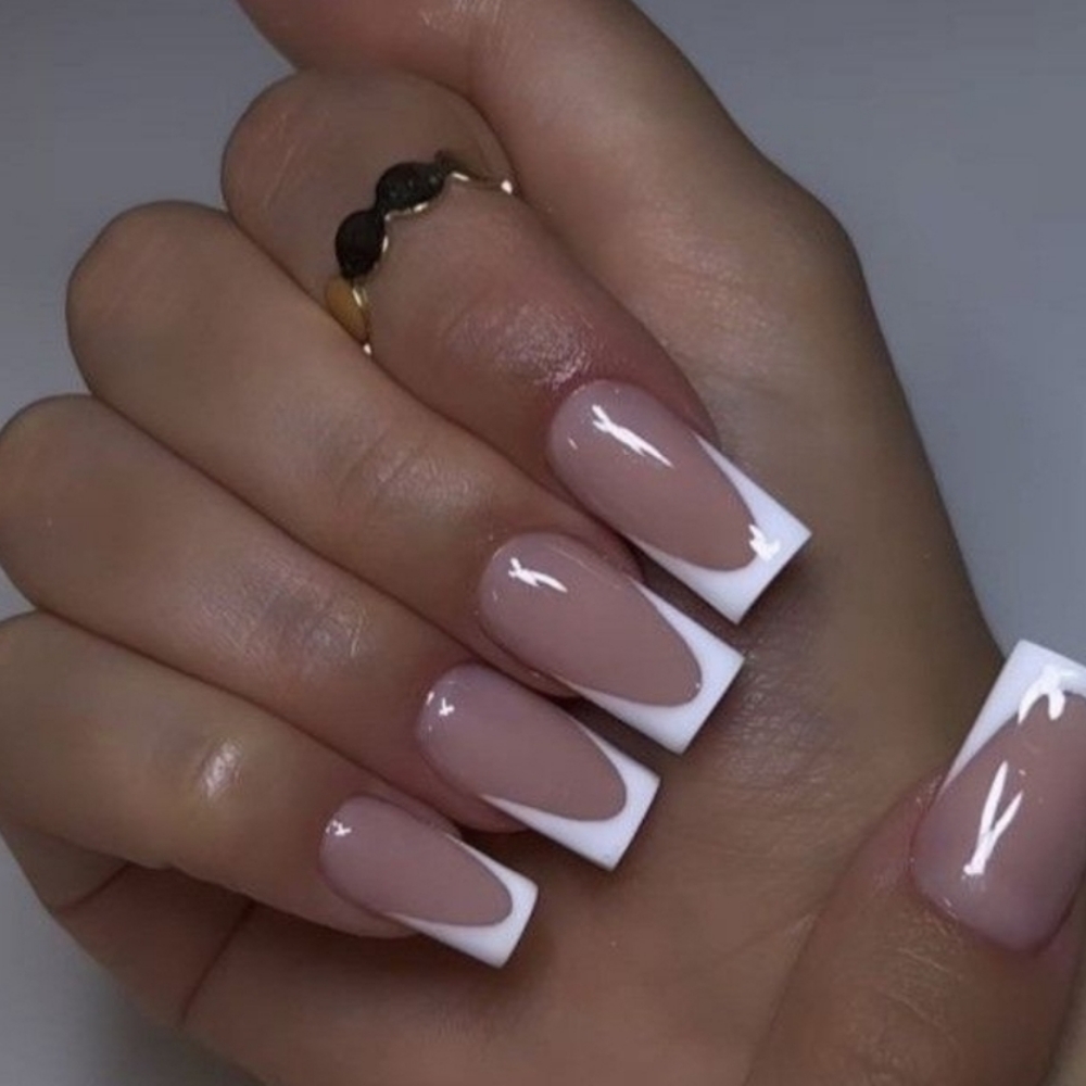 Hand Painted French Medium at Nails By Courtney Ann in Pleasanton, TX