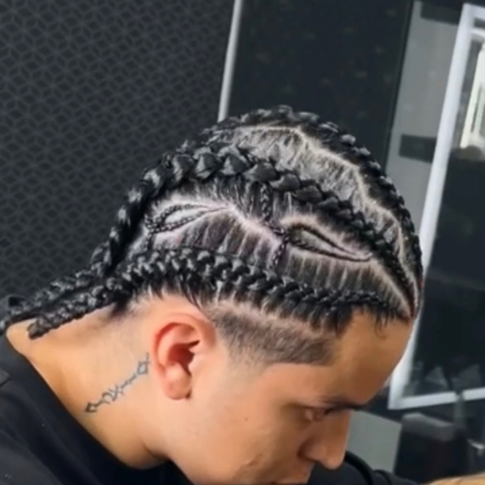 4 Braids W/ Simple Design at JayBug Braids & Styling in Pomona, CA