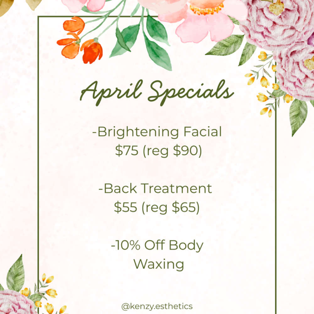April Special Back Treatment at Kenzy.esthetics in Hobart, IN