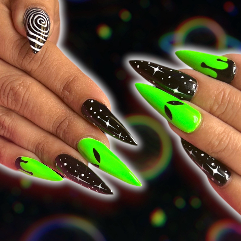 Fuego Freestyle Acrylic Full Set at Fatale Femmes Salon in Long Beach, CA