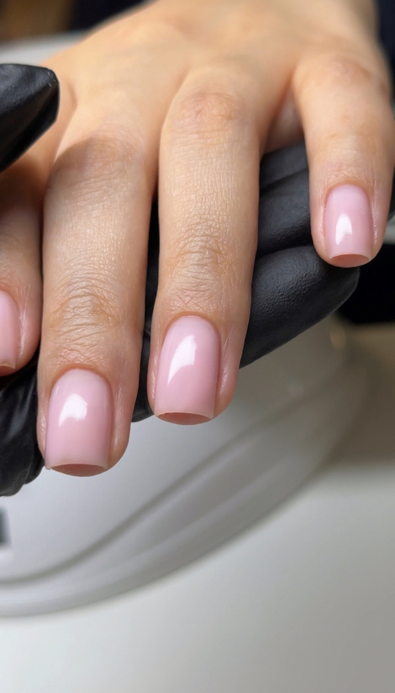 Gel overlay on short natural nails