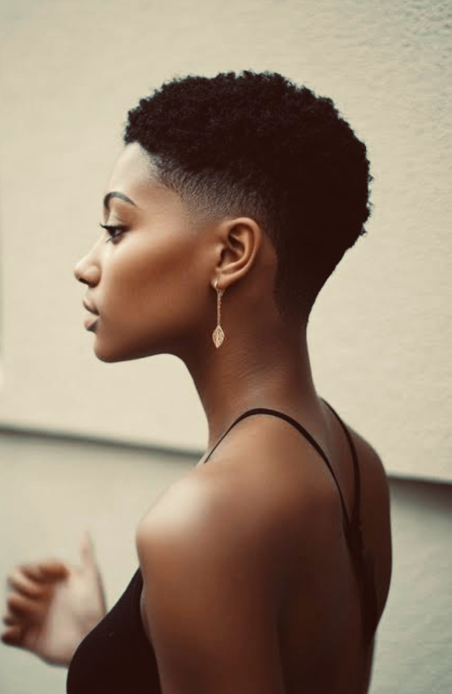 Natural short precision cut (clipper cut) at Vanité Hair Studio in Colonie, NY