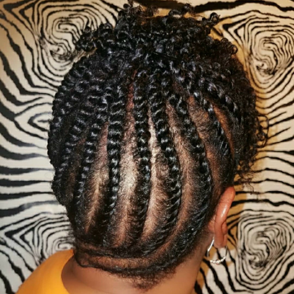 Flat Twist/ Natural Braids Updo at Kimber J 🌺 in Uniondale, NY
