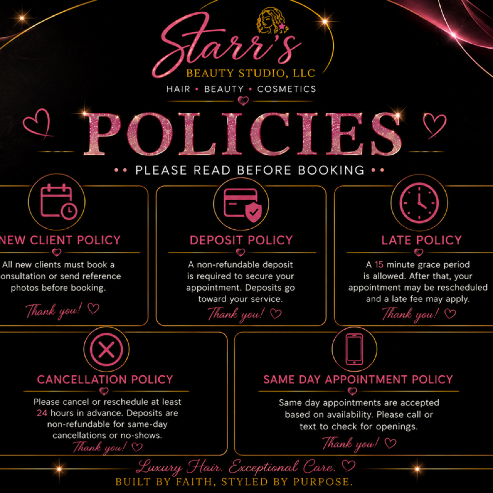 Booking Policy at Starr's Beauty Studio in Town & Country, MO