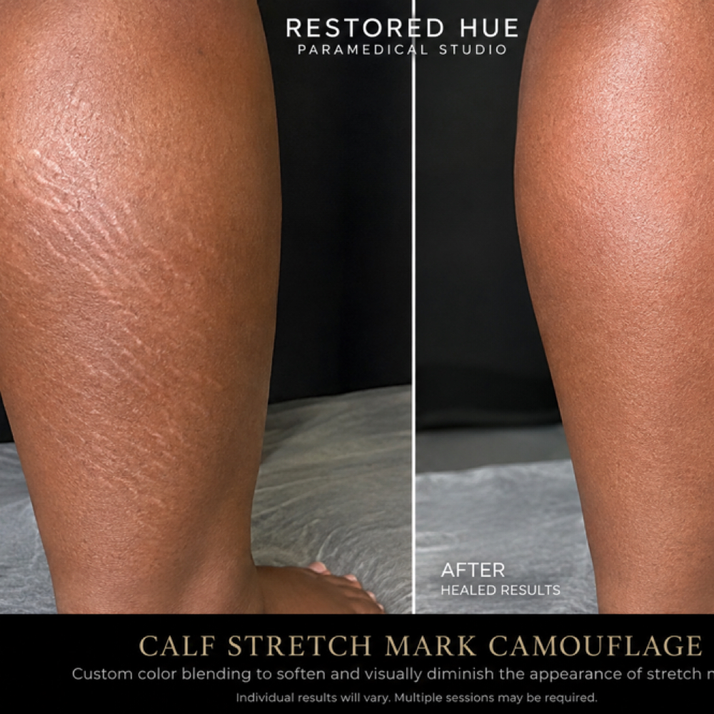 Calf Stretch Mark Camouflage at Restored Hue Paramedical Studio in Atlanta, GA