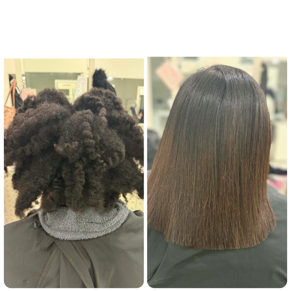 Virgin Relaxer + Cut + Style at The Pink Comb in Frisco, TX