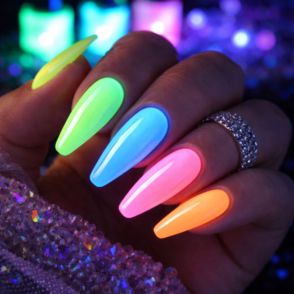 Glow In The Dark Nails Filling at Rebel nails in New York, NY