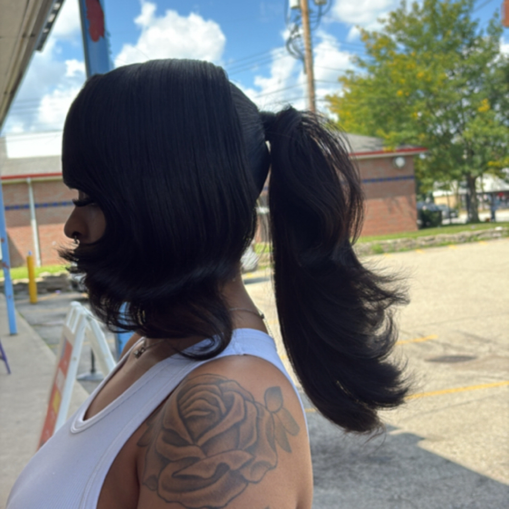 Feathered ponytail at The Lace Plug in Cincinnati, OH
