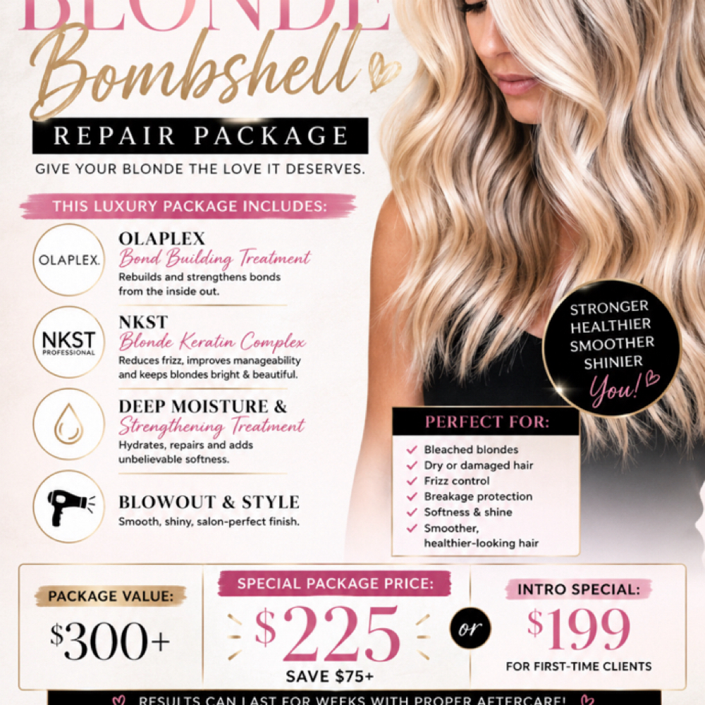 Blonde, bombshell repair package at Rockin AB Salon And Spa in Beebe, AR
