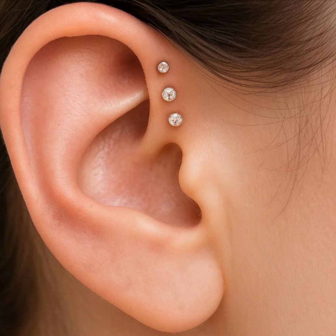 Triple forward helix piercing at Piercing by Dee in Santa Ana, CA