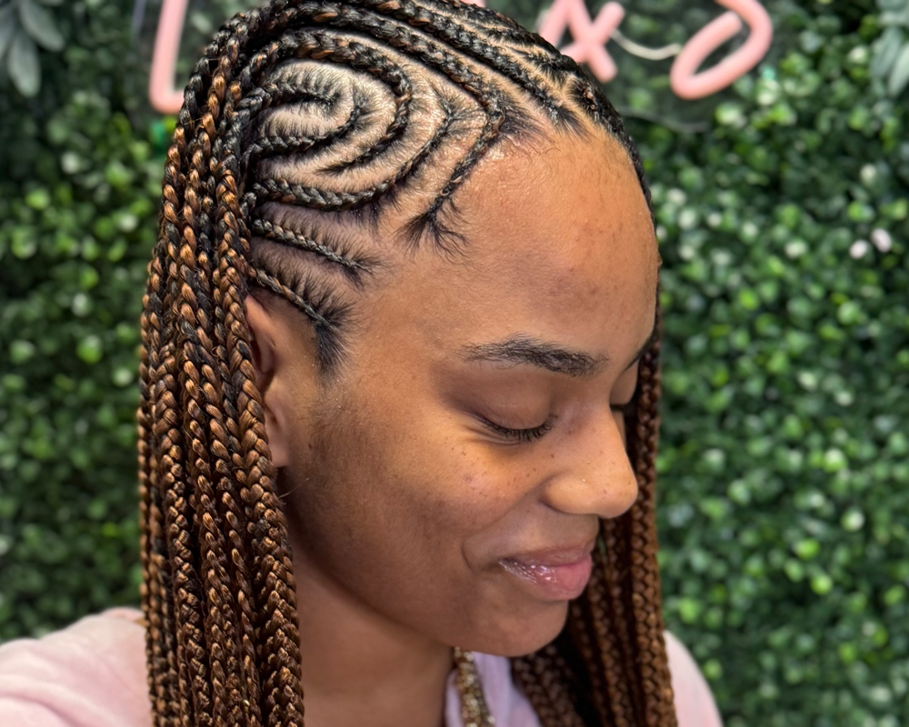 Med. Feed-in front/box braids Bck