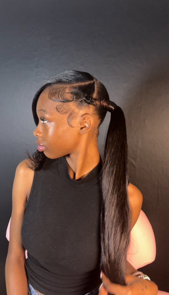 low ponytail + bang/ fishtails at alluredbyky in laveen, AZ