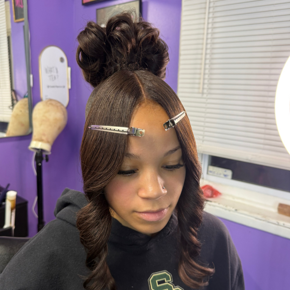 Natural Updo Bangs With Bun at Chanele Xtensions in Millville, NJ