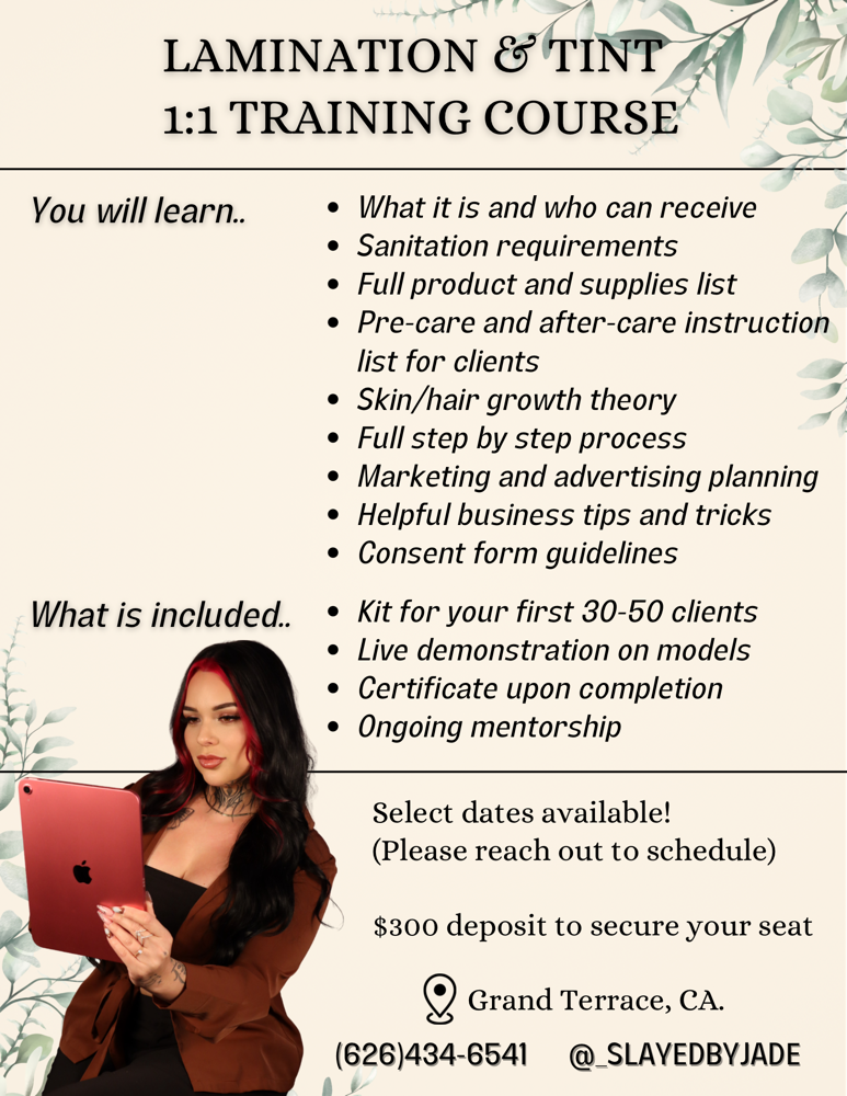 1:1 Lamination And Tint Training at Slayedbyjade in Grand Terrace, CA