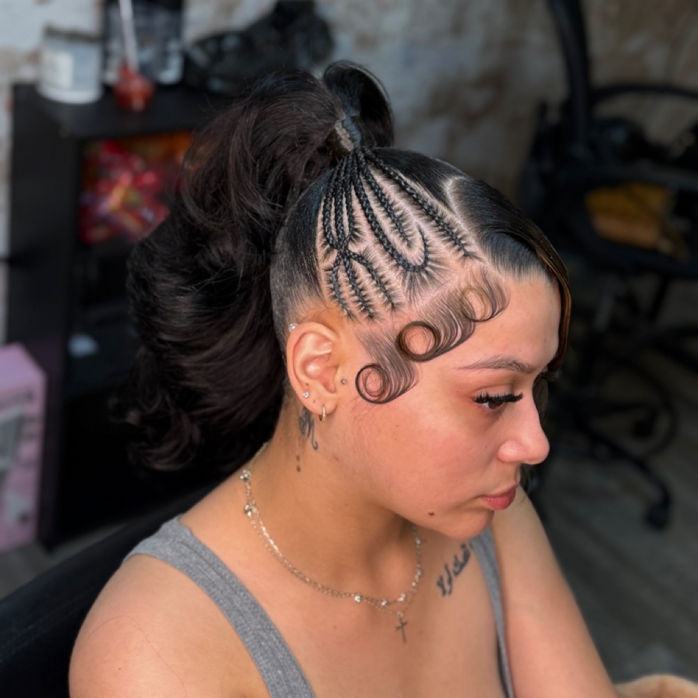 Side Stitch With Fluffy Ponytail at Faith TheBraider in Milwaukee, WI