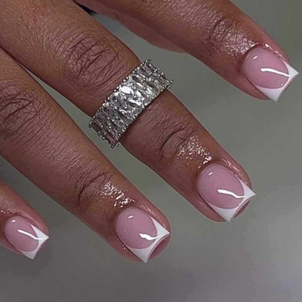 Hand Painted French Short at Nails By Courtney Ann in Pleasanton, TX