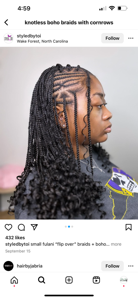 Boho half Knotless and cornrows