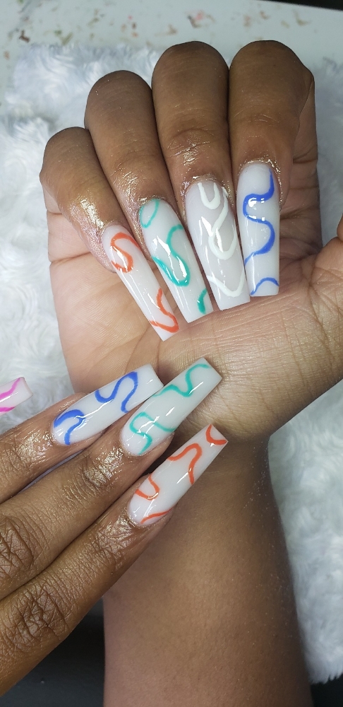 Colored Acrylic LONG Fullset🚫art at LuX Beauty Suite in Indianapolis, IN