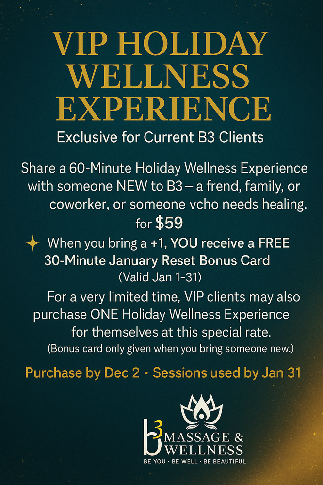 VIP Holiday Wellness Experience at B3 Massage and Wellness in Mt Clemens, MI