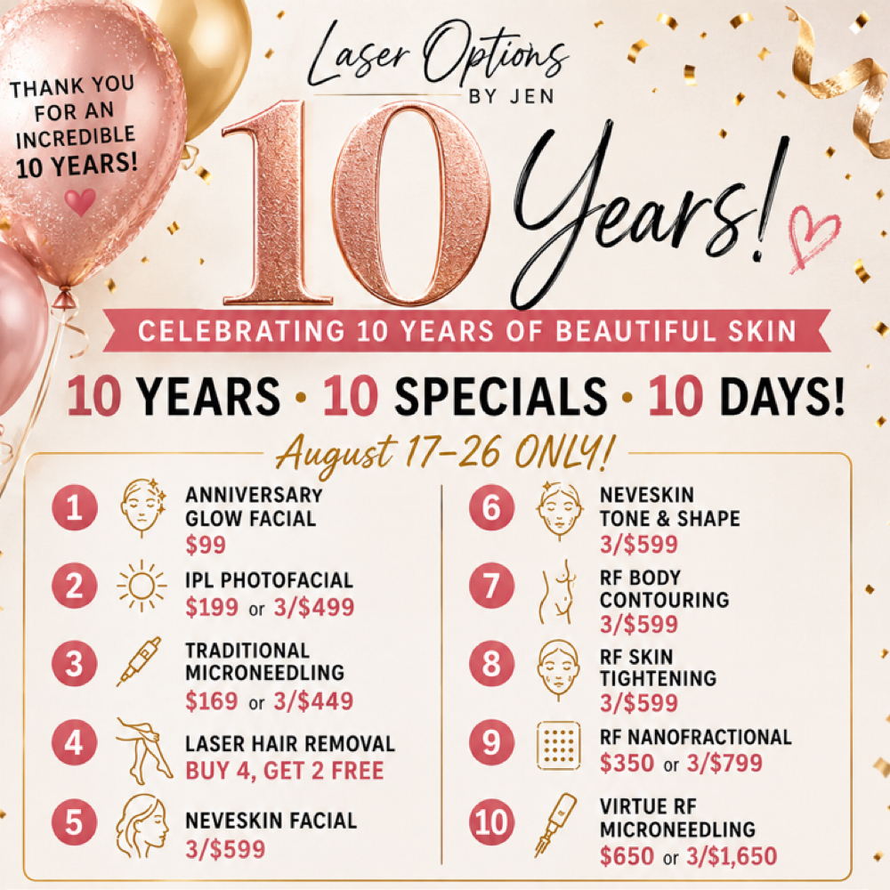 10 Year Anniversary Specials at Laser Options by Jen in Scottsdale, AZ