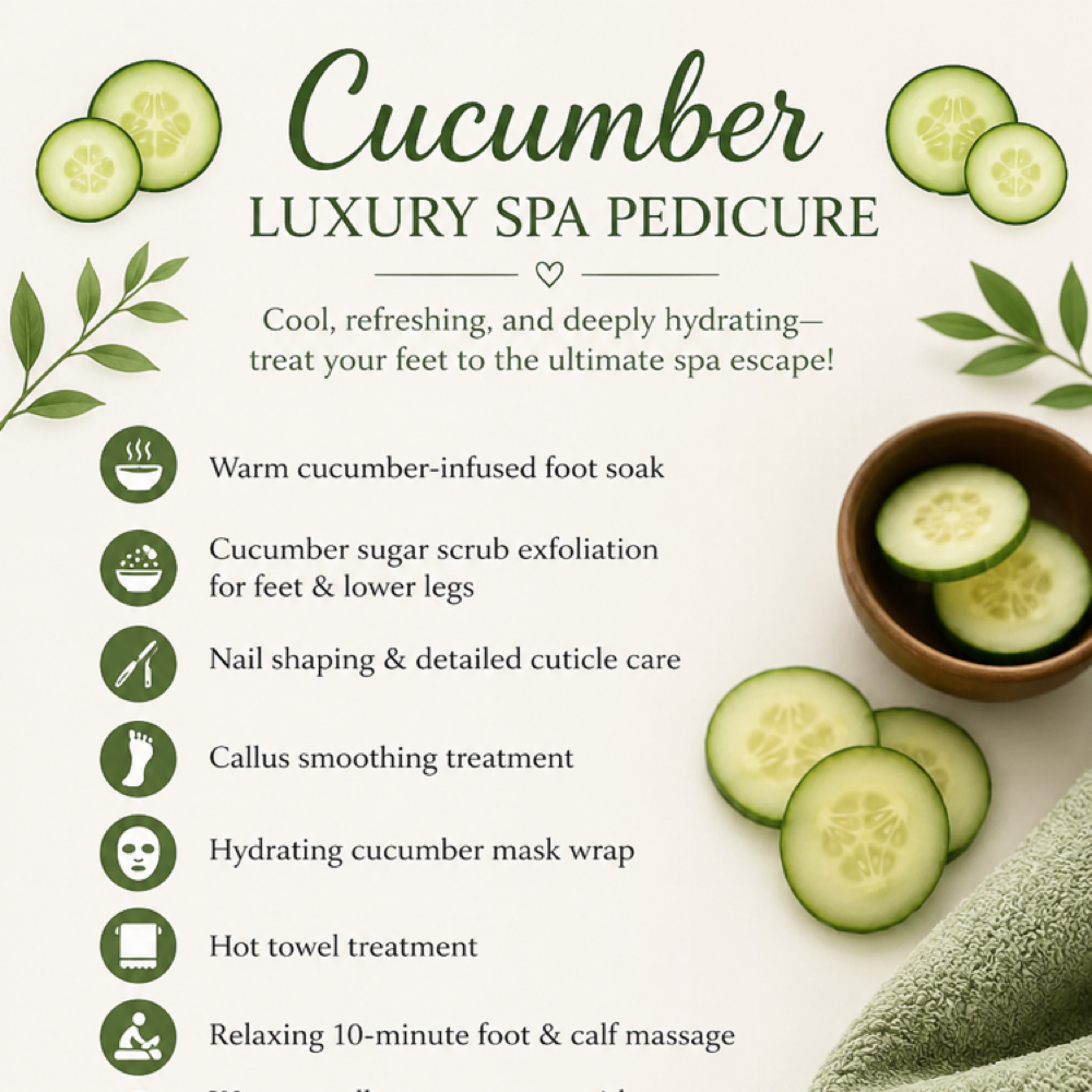 JULY SPECIAL– CUCUMBER PEDI at Minh’s Beauty Spa in Rensselaer Falls, NY