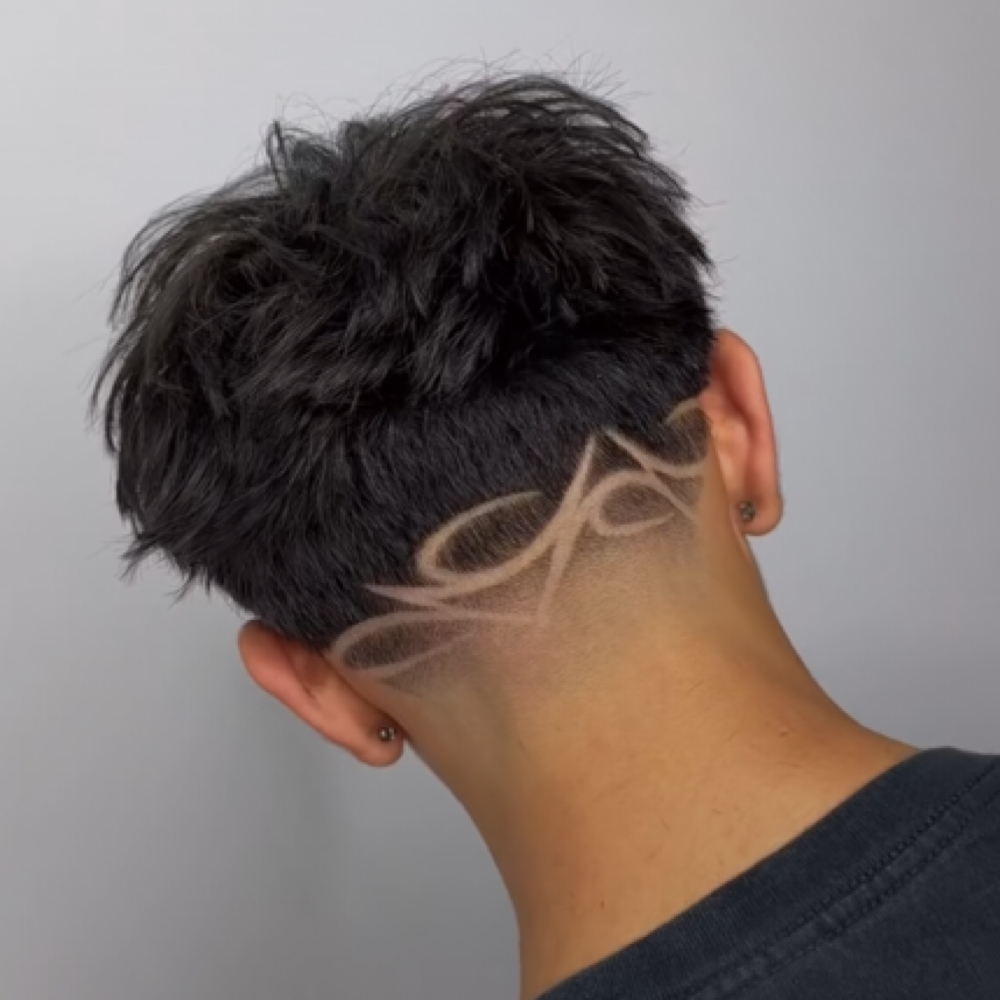 Haircut with a design at King Cuts Barbershop in Springfield, OR