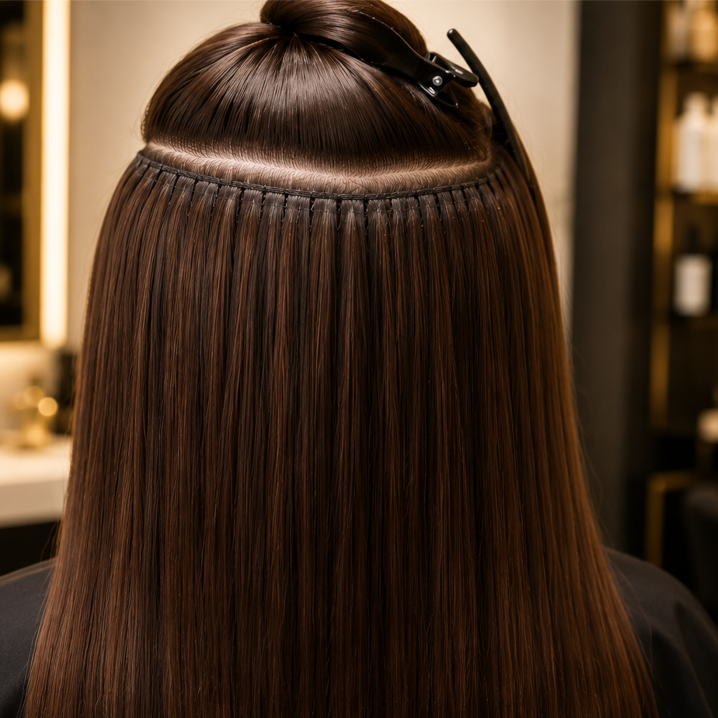Braidless Sew-in weft installation at Double Venus Beauty in Secuacus, NJ