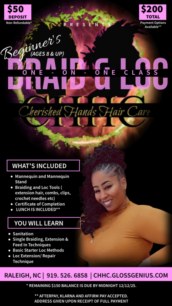 Beginners Braid & Loc Class at Cherished Hands Hair Care in Raleigh, NC