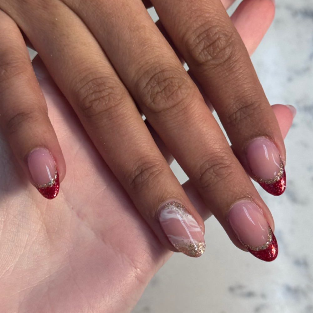 Marble nail art design at Aura by Mary in hampstead, NC