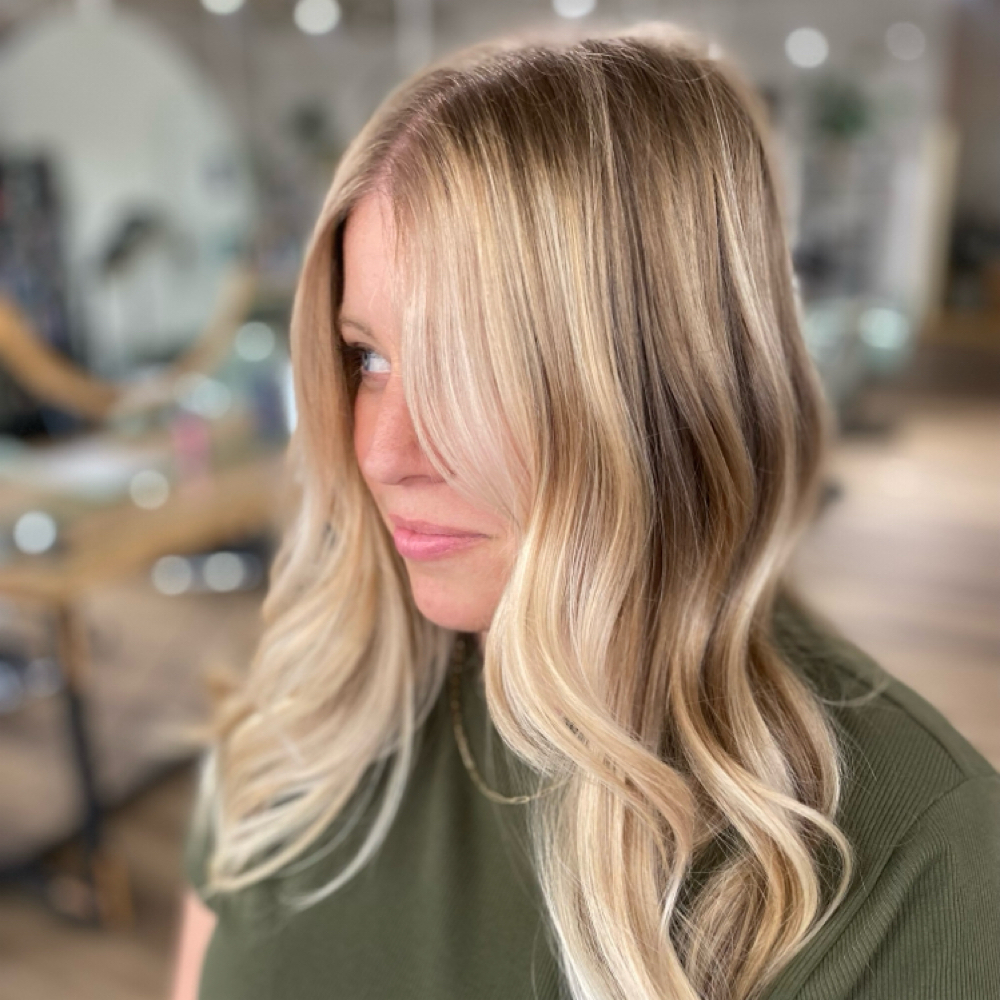 full balayage/ combo foil at Leslie Ana hair in Fairview Park, OH