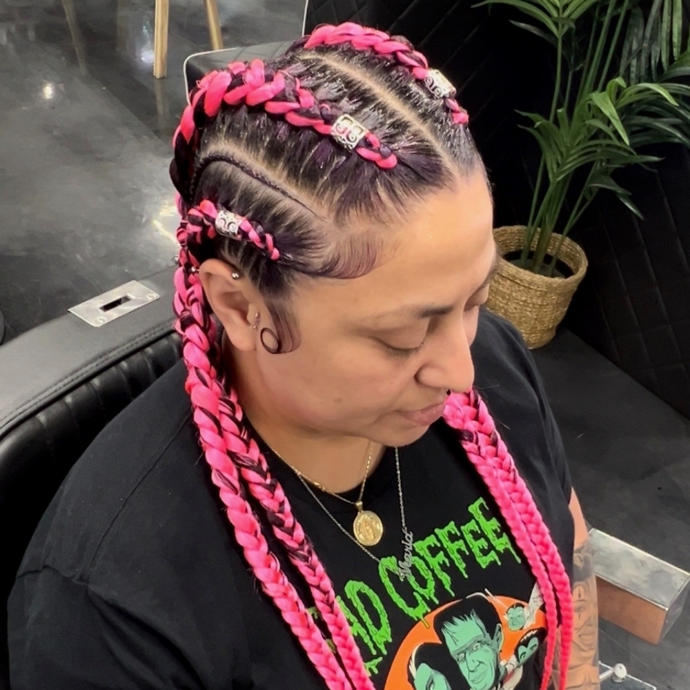 4 Braids W/Mini Or Simple Design at JayBug Braids & Styling in Pomona, CA