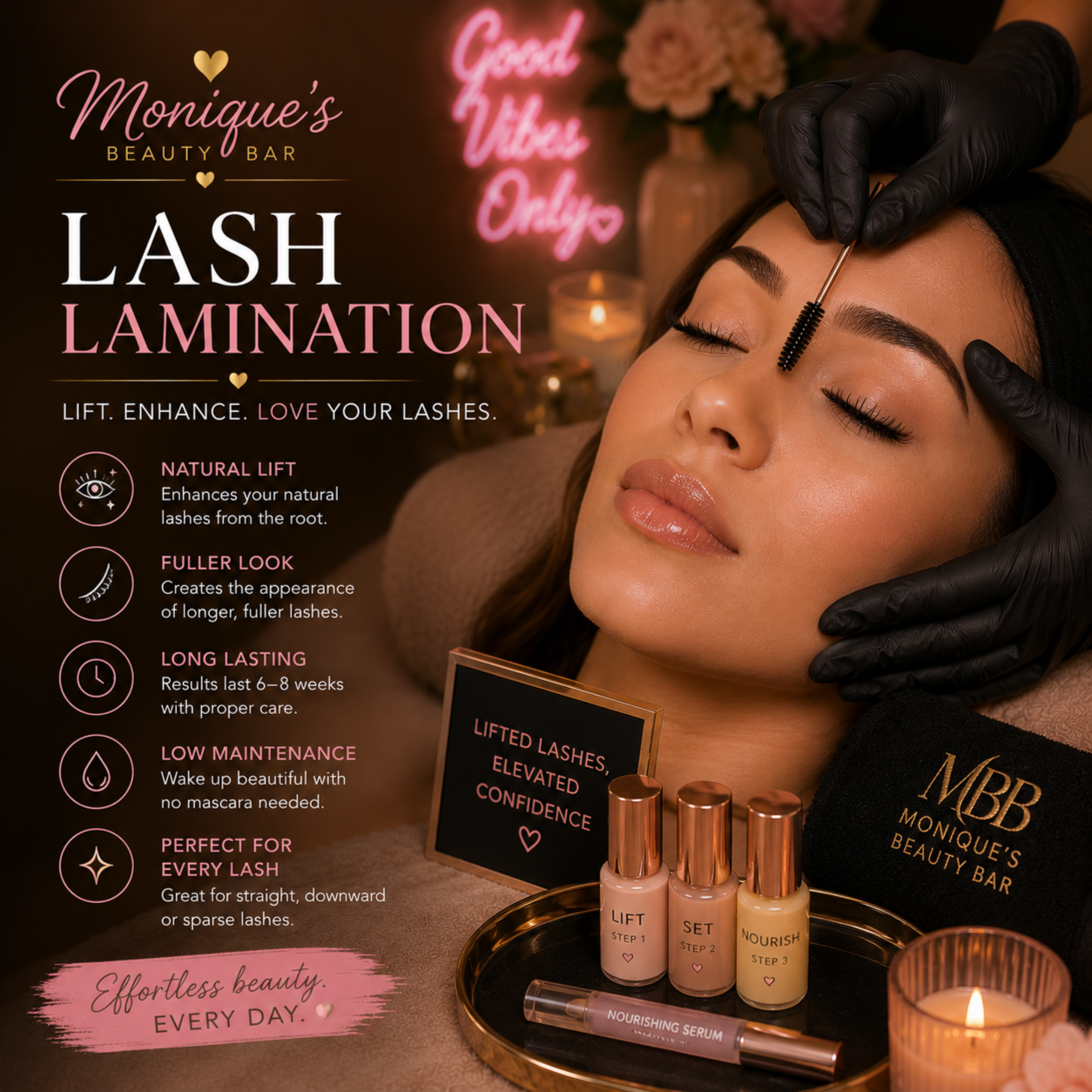Lash Lamination at Monique's Beauty Bar in Charlotte, NC