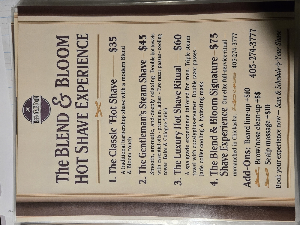 Hot Shave Classic at BLEND&BLOOM FULL SERVICE SALON BARBER SHOP LLC in Chickasha, OK