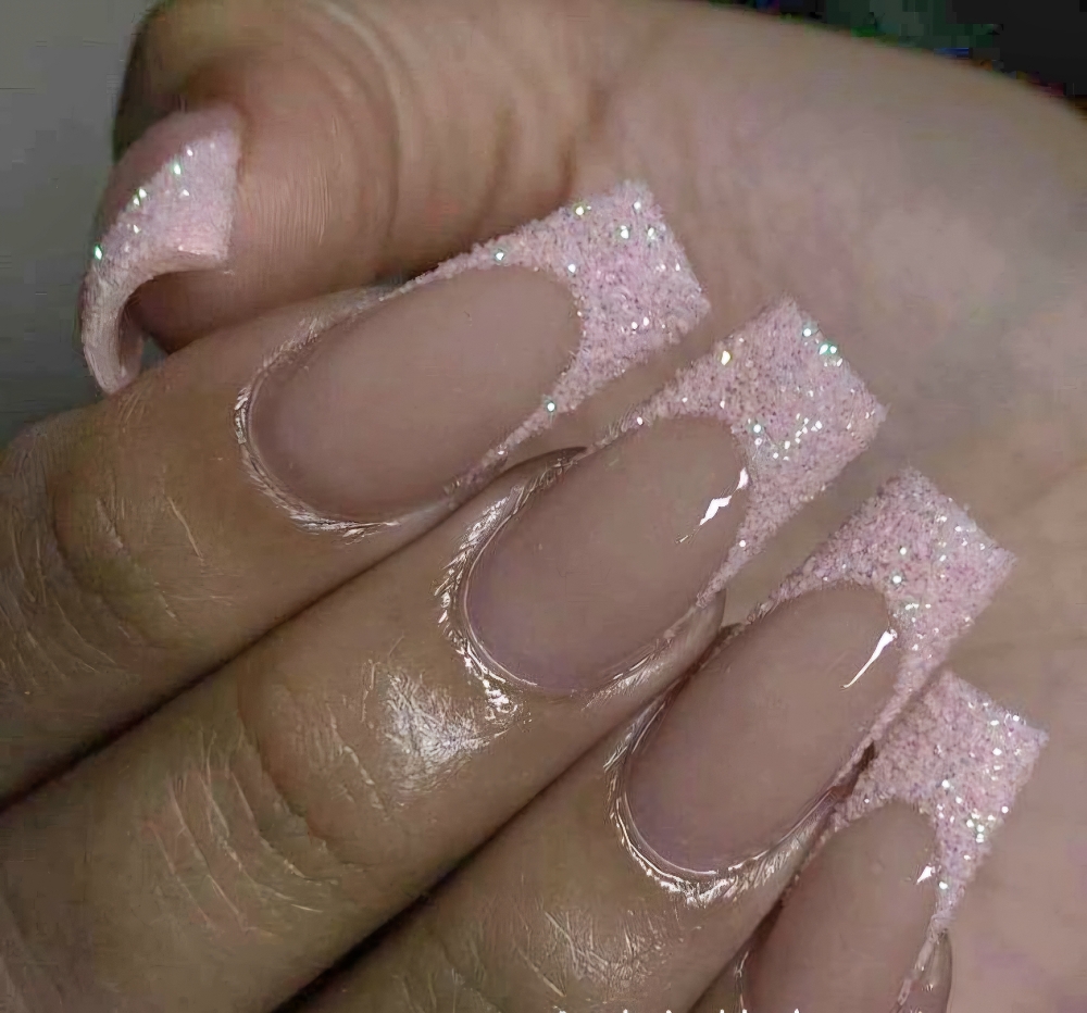 Raw Glitter Hand Painted French Tip