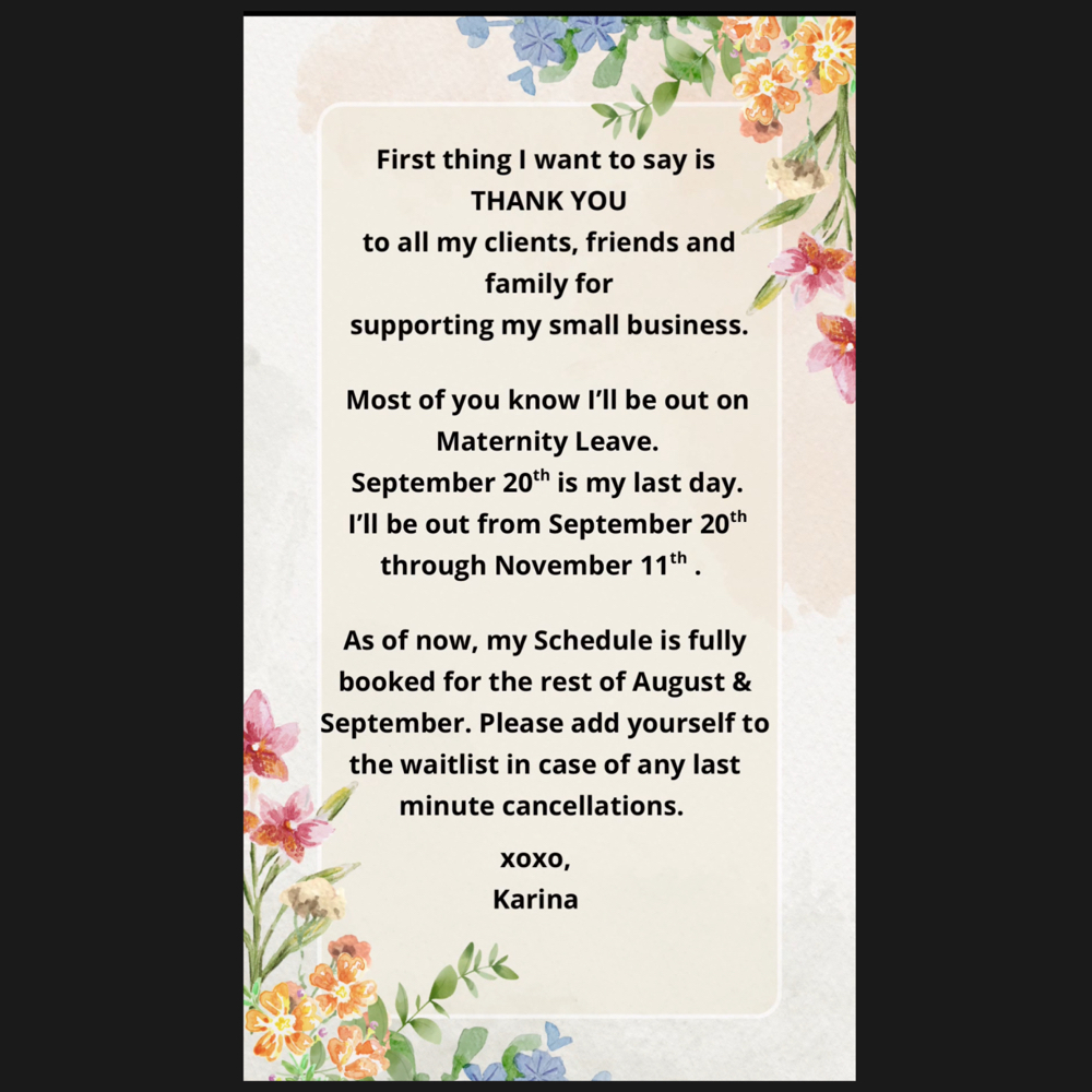 MATERNITY LEAVE ANNOUNCEMENT