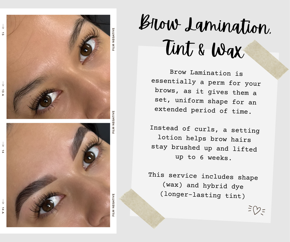 Brow Lamination + Tint + Wax (A)