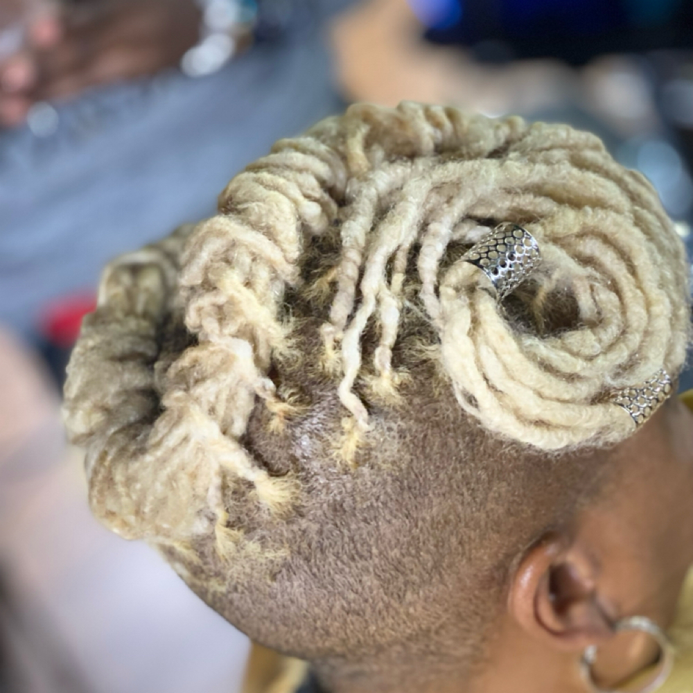Styling locs at The Loc Kingdom in Oxford, AL