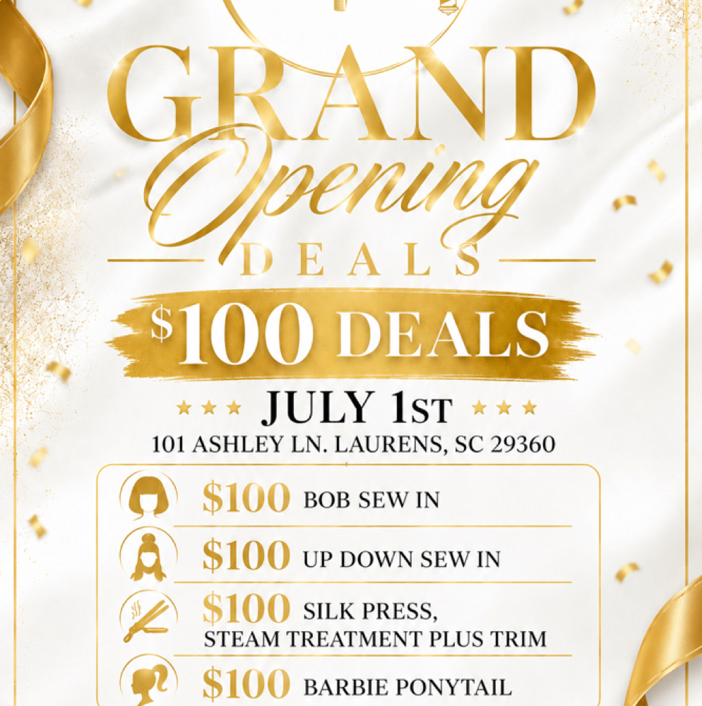 GRAND OPENING DEALS This Week Only at The Hair Lab Beauty & Barber Lounge in Laurens, SC