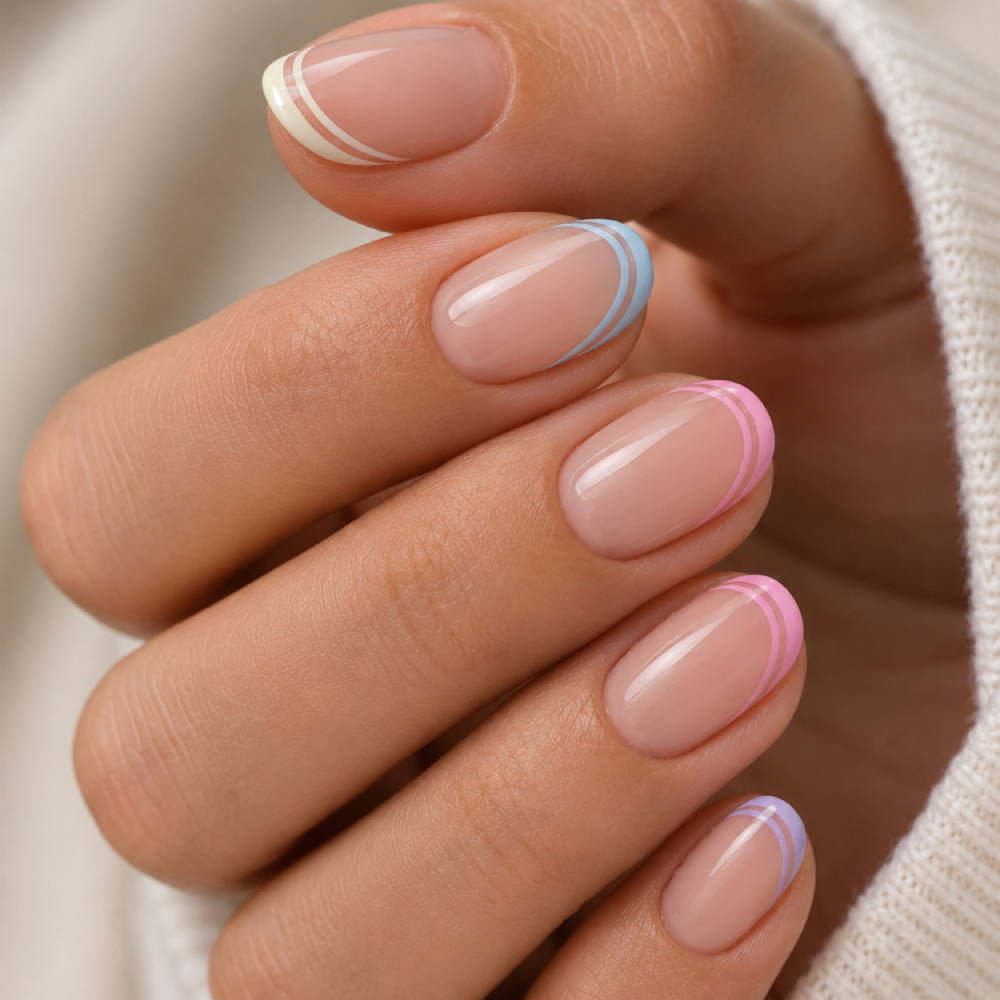 Nail Art- Double Line French at 7 1 8 Beauty Bar in Hoboken, NJ